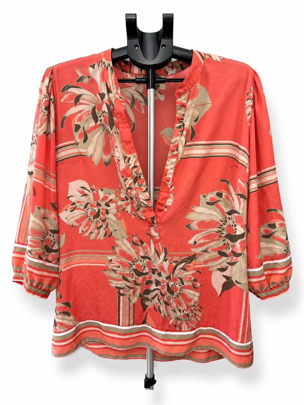 New York & Company Coral Floral Split-Neck Blouse